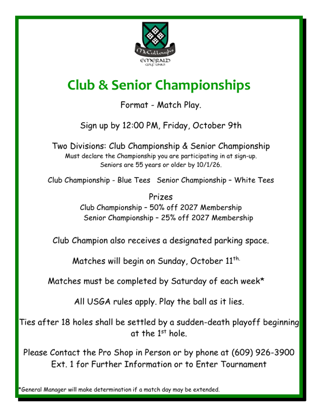Club Championship 2026 Flyer